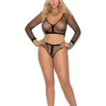 Elegant Moments - Long sleeve fence net cami top - Black - Queen Size