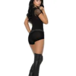 Elegant Moments - Short sleeve opaque and fence net romper - Black - One Size - Image 2