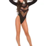 Elegant Moments - Long sleeve opaque teddy - Black - One Size - Style EM-1470