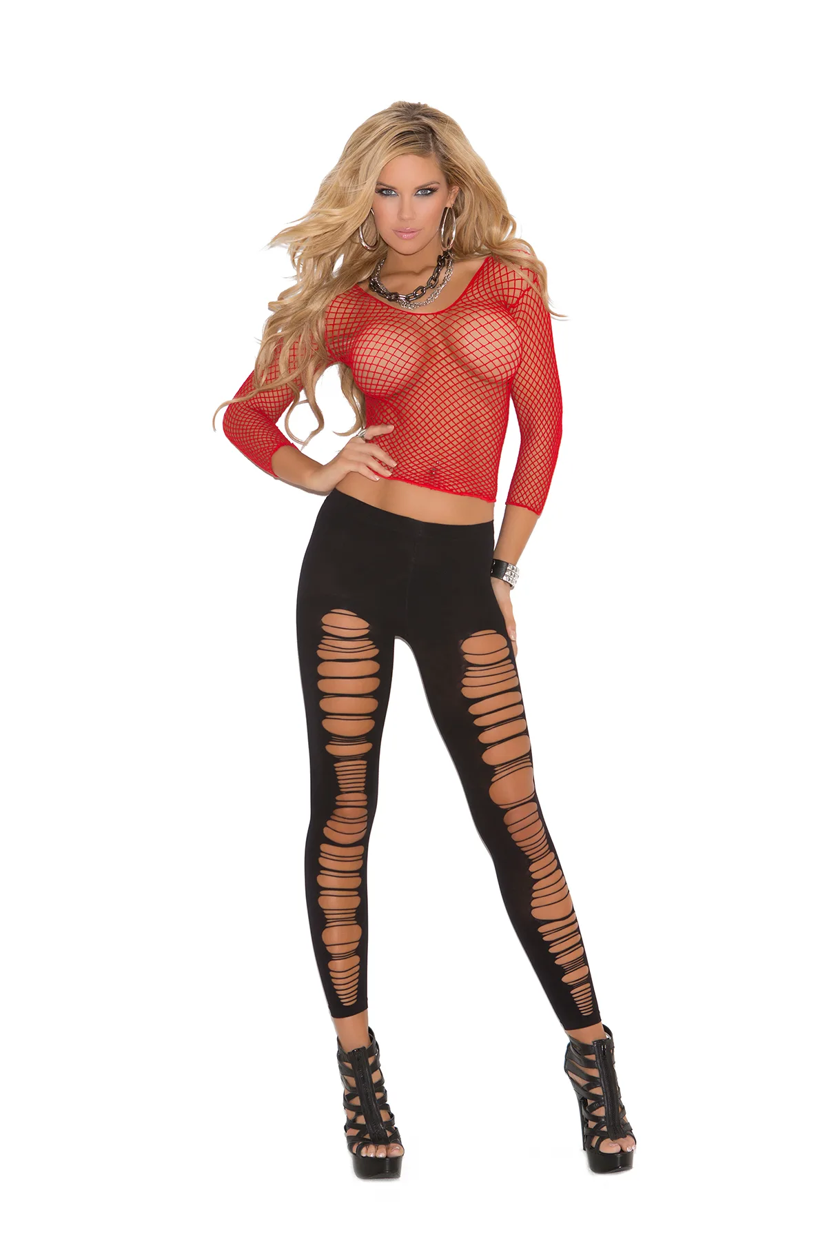 Elegant Moments - Fence net long sleeve cami top - Red - One Size