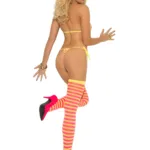 Alternative view of Elegant Moments - Striped string bra, tie side thong and matching stockings - Pink/Yellow - One Size