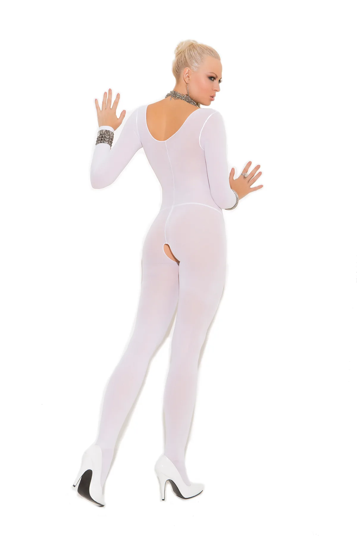Elegant Moments - Opaque long sleeve bodystocking - White - One Size - Image 2