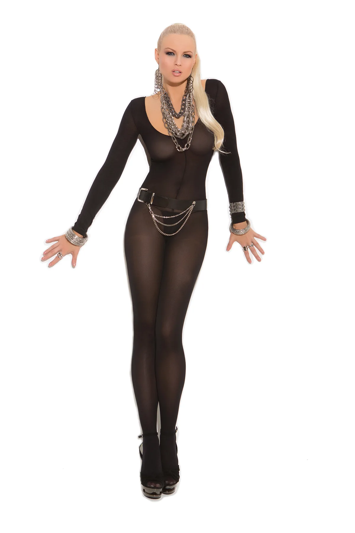 Elegant Moments - Opaque long sleeve bodystocking - Black - One Size