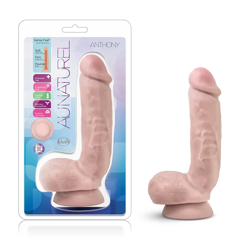 Au Naturel Anthony 8.5 in. Posable Dual Density Dildo with Balls Beige