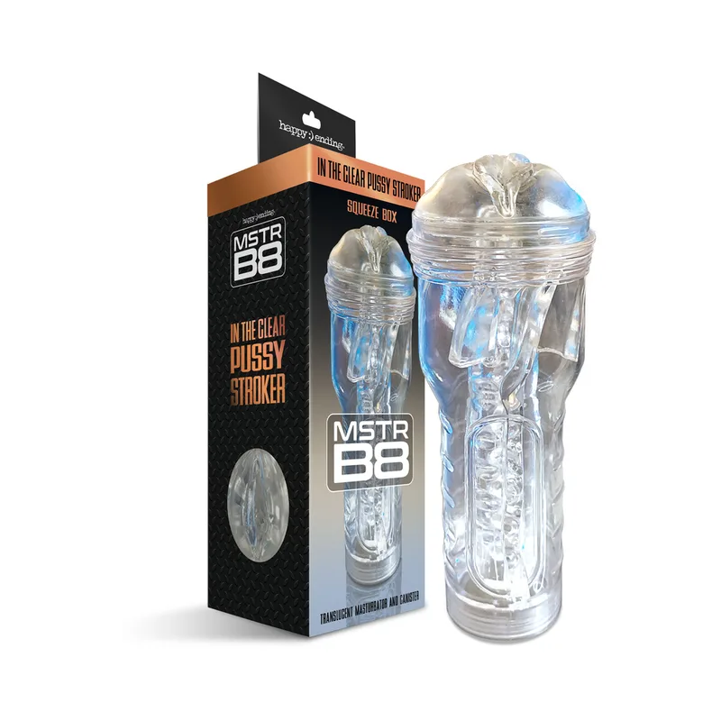 Happy Endings MSTR B8 In The Clear Pussy Stroker Squeeze Box Canister