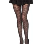 Gilded Grid Net Tights With Bow Lace Top - Os - Black