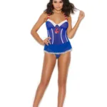 Elegant Moments - Sexy Sailor - Mesh halter neck teddy and head piece - Royal Blue - One Size