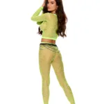 Alternative view of Elegant Moments - Long sleeve diamond net top and matching leggings - Chartreuse - One Size