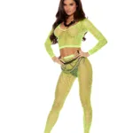 Elegant Moments - Long sleeve diamond net top and matching leggings - Chartreuse - One Size