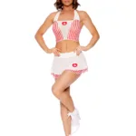 Elegant Moments - Flirty Nurse - Striped mesh cami top, mini skirt and head piece - Red/White - One Size