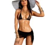 Elegant Moments - Mesh bikini top, g-string and matching sarong - Black - One Size