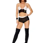 Elegant Moments - Officer Naughty - Mesh cami top, matching booty shorts and head piece - Black - One Size
