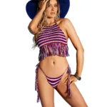 Elegant Moments - Striped crochet cami top and matching panty - Red, White, Blue - One Size