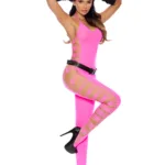 Elegant Moments - Deep V opaque bodystocking - Neon Pink - One Size