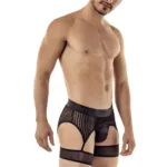 99403 Stripes Gaterbelt Thongs Color Black Size L - Image 6