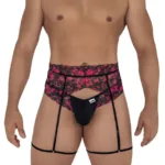 99576X Lace Garter Thongs Color Black Print Size 1-2XL
