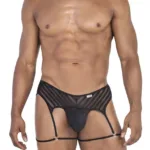 99792 Mesh Garter Thongs Color Black Size L/XL