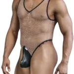 99858 Fishnet Bodysuit Color Beige-Black Size M - Image 3