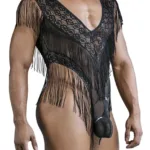 99865 Lace-Mesh Bodysuit Color Black Size S/M - Image 3
