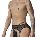 99898 Geometric Mesh Thongs Color Black Size S/M - Image 3
