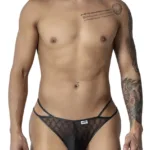 99903 Geometric Mesh Thongs Color Black Size 1-2XL