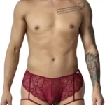 99905 Garter Lace Briefs Color Burgundy Size L