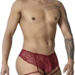 99905 Garter Lace Briefs Color Burgundy Size M - Image 3