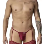 99906 Garter Lace Thongs Color Burgundy Size 2-3XL