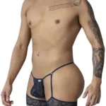 99906 Garter Lace Thongs Color Navy Size S/M - Image 3