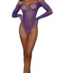 Rhinestone Off Shoulder Bodystocking - Os - Ultra Violet