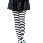 Nylon Striped Tights Black White Os
