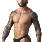 348-304 Open Ended Jock Open Front Elastic Cock Ring Color Black Size L/XL