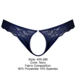 409-280 Sassy Lace Open Ring Thong Color Navy Size L/XL - Image 5