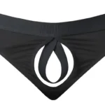 417-304 Open Ended Thong Open Front Elastic Cock Ring Color Black Size S/M - Image 3