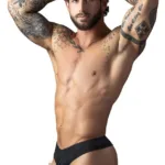 417-304 Open Ended Thong Open Front Elastic Cock Ring Color Black Size L/XL