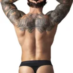Alternative view of 417-304 Open Ended Thong Open Front Elastic Cock Ring Color Black Size L/XL