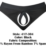 417-304 Open Ended Thong Open Front Elastic Cock Ring Color Black Size S/M - Image 5