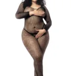 1102X Long Sleeved Fishnet Bodystocking Color Black Size Only Size - Image 3