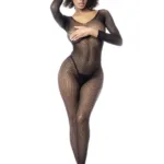 1102 Long Sleeved Fishnet Bodystocking Color Black Size Only Size