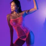 1105 Fishnet Bodystocking Color Neon Pink Size Only Size - Image 3