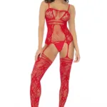 1105 Fishnet Stocking Necklines Straps Color Red Size Only Size - Image 3