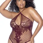 1115X Floral Fishnet Bodysuit Color Cherry Size Only Size