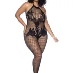 1116X Halter And Crotchless Floral Bodystocking Color Black Size Only Size