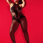 1116X Halter And Crotchless Floral Bodystocking Color Black Size Only Size - Image 4