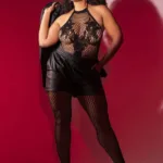 1116X Halter And Crotchless Floral Bodystocking Color Black Size Only Size - Image 5
