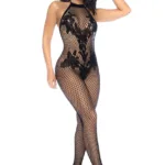 1116 Halter And Crotchless Floral Bodystocking Color Black Size Only Size