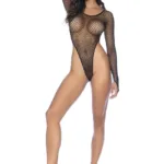 1119 Long Sleeve Fishnet Bodysuit Color Black Size Only Size - Image 3