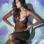 1122 Fishnet and Lace Bodystocking Set Color Black-Purple Size Only Size - Image 5