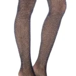 1127 Diamond Fishnet Thigh High Stockings Color Black-Rhinestone Size Only Size