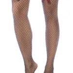 1128 Diamond Fishnet Thigh Highs with Plaid Bows Color Black-Plaid Size Only Size